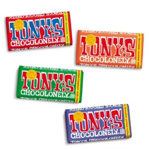 BeansJoy : Tony's Chocolonely Assortment - Hazelnut, Dark Pretzel & Toffee, Caramel Sea Salt, Chocolate Bars, No Artificial Flavoring - 4 Bars